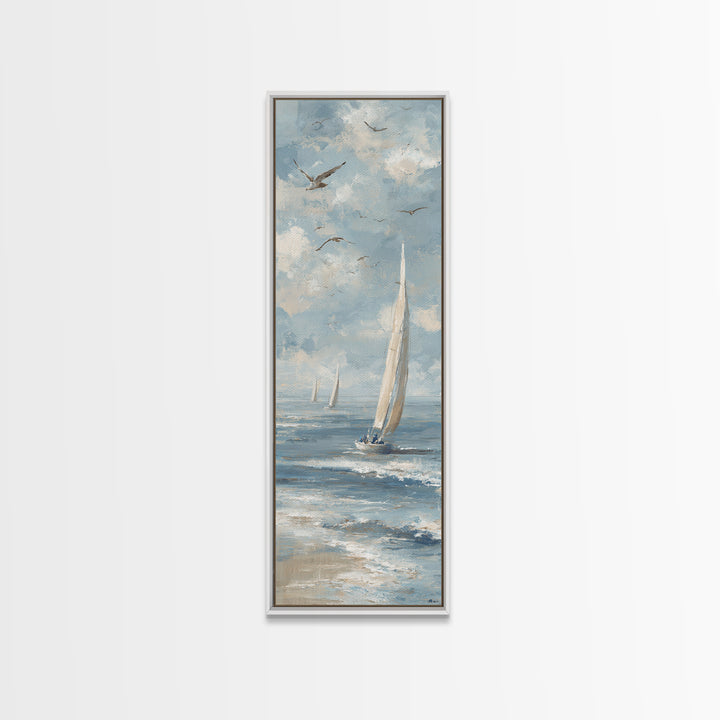 Coastal Beach Figures Framed Canvas Print, Impressionist Art, Colorful Wall Art, Living Room Decor, Fine Art, Impression, IMP-1x3-79