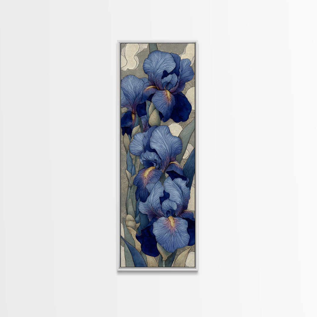 Iris Garden with Blue Violet Strokes Framed Canvas Print, Impressionist Art, Modern Art, Living Room Decor, Oil Painting, IMP-1x3-80