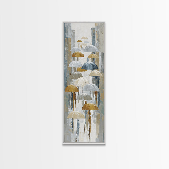 Rainy Boulevard with Umbrella Shapes Canvas Print, Impressionist Art, Abstract Painting, Living Room Decor, Abstract Art, IMP-1x3-81