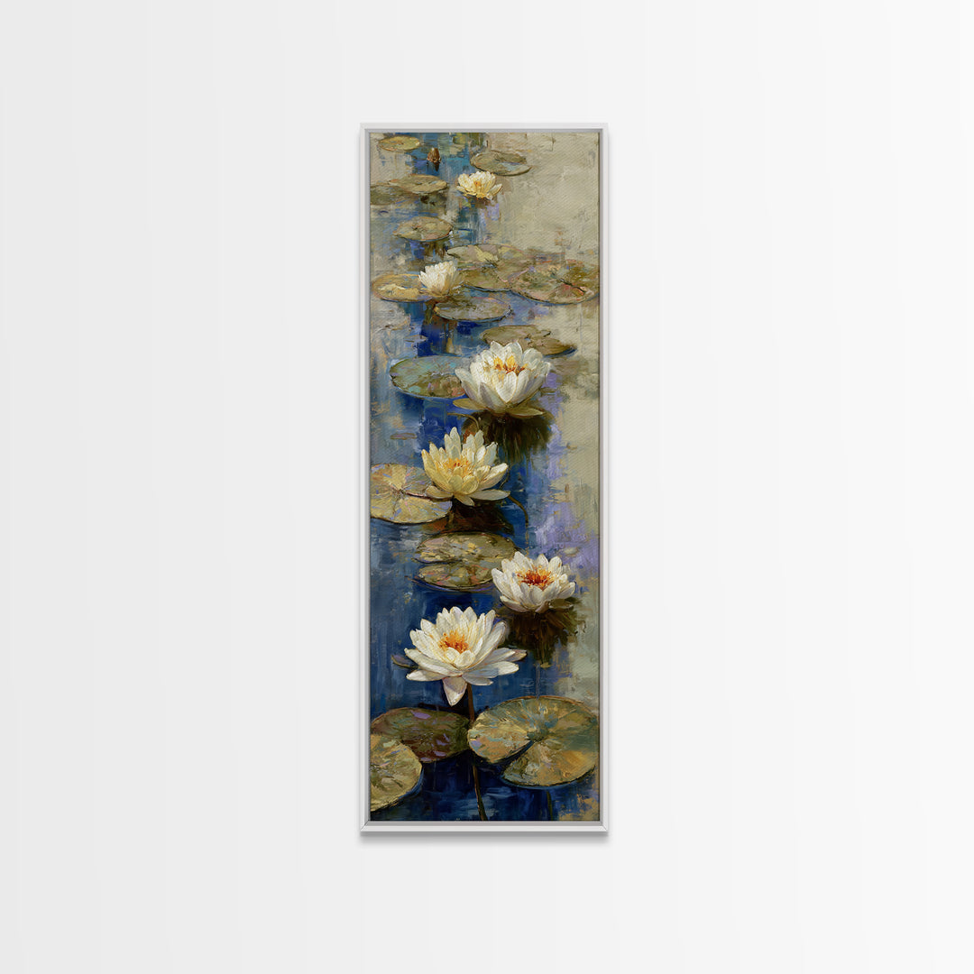 Water Lilies Floating on a Sunlit Pond Canvas Print, Impressionist Art, Bedroom Decor, Living Room Decor, Fine Art, Impression, IMP-1x3-85