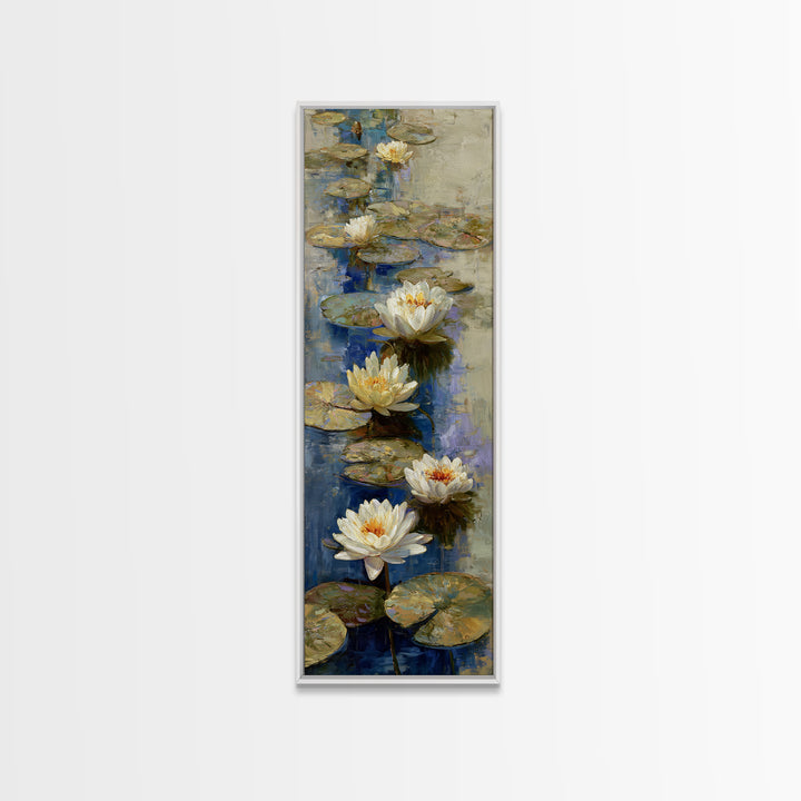 Water Lilies Floating on a Sunlit Pond Canvas Print, Impressionist Art, Bedroom Decor, Living Room Decor, Fine Art, Impression, IMP-1x3-85