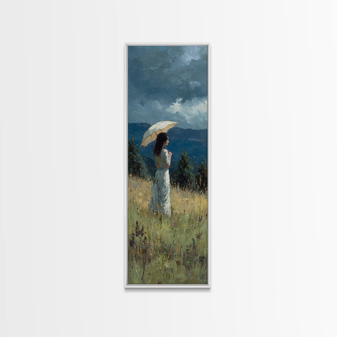 Woman with Parasol in Breezy Meadow Framed Canvas Print, Impressionist Art, Statement Artwork, Living Room Decor, Impression, IMP-1x3-87