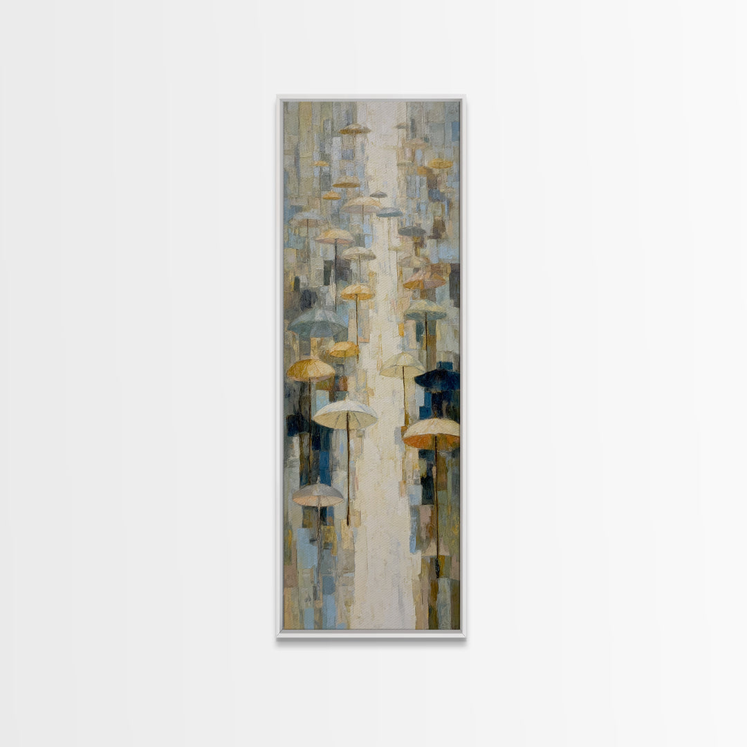 Rainy Boulevard with Umbrella Shapes Canvas Print, Impressionist Art, Luxury Decor, Living Room Decor, Abstract Art, Impression, IMP-1x3-9