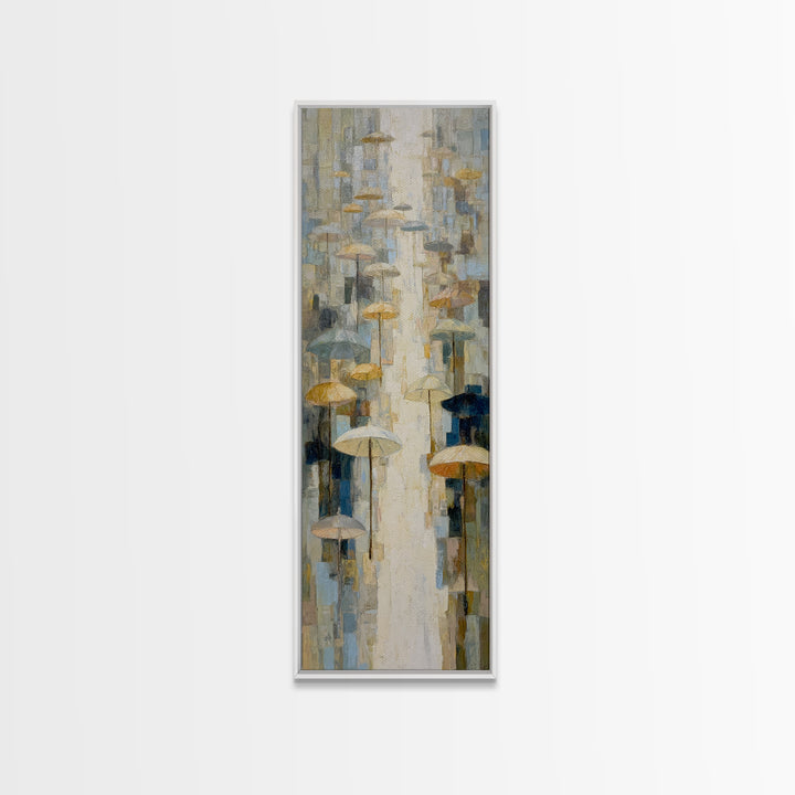 Rainy Boulevard with Umbrella Shapes Canvas Print, Impressionist Art, Luxury Decor, Living Room Decor, Abstract Art, Impression, IMP-1x3-9