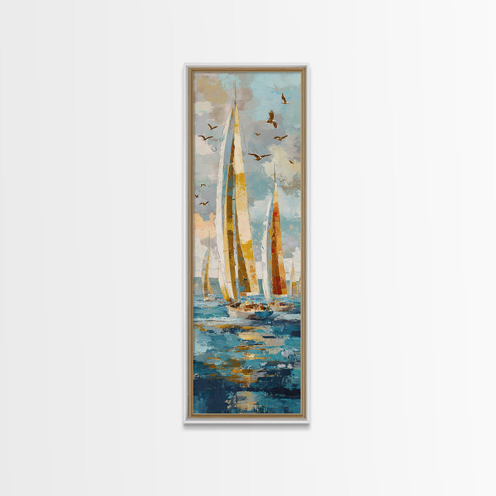 Sailboats on a Bright Sparkling Harbor Canvas Print, Impressionist Art, Original Painting, Living Room Decor, Impression, IMP-1x3-93