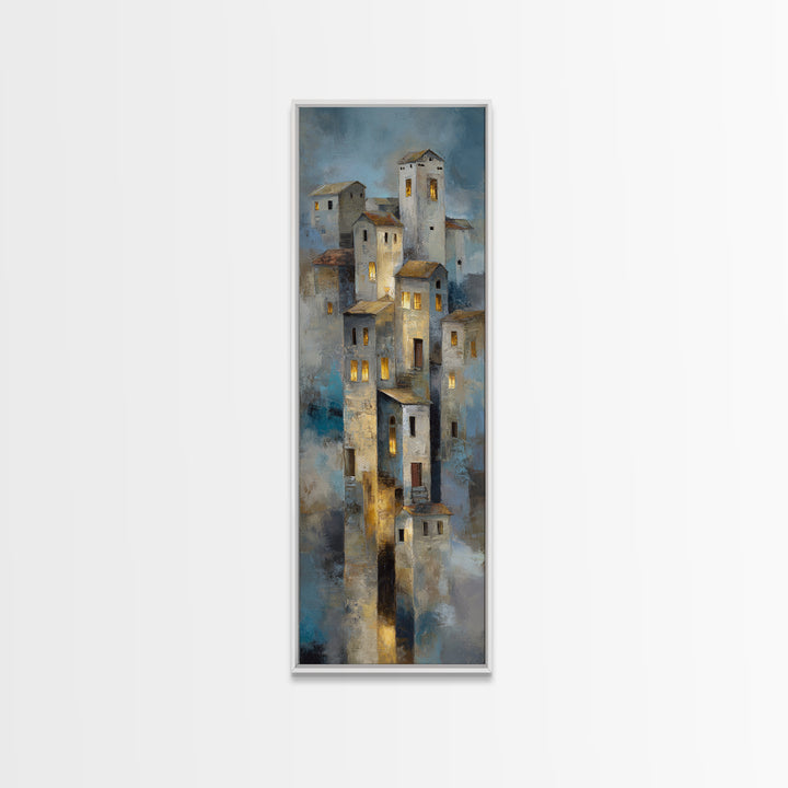 Snowy Village with Warm Glowing Windows Canvas Print, Impressionist Art, Boho Decor, Living Room Decor, Oil Painting, IMP-1x3-97