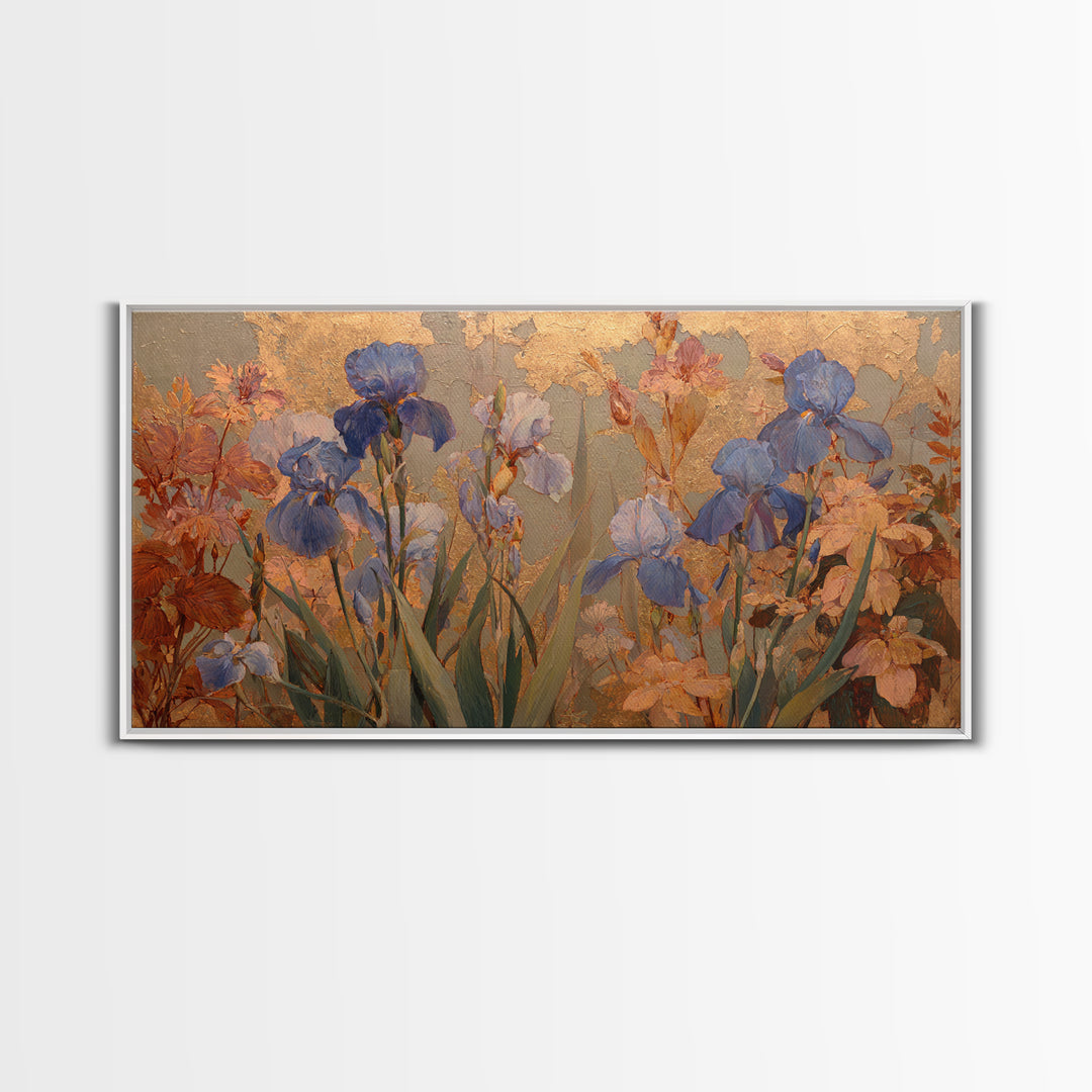 Iris Garden with Blue Violet Strokes Canvas Print, Impressionist Art, Fine Art Print, Living Room Decor, Impression, IMP-2x1-16