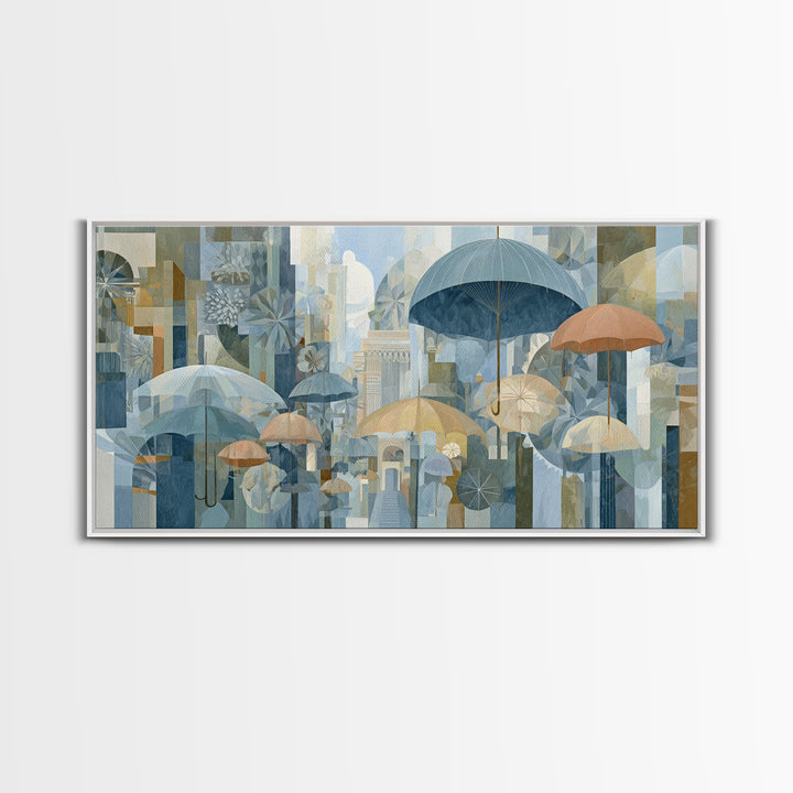 Rainy Boulevard with Umbrella Shapes Canvas Print, Impressionist Art, Living Room Decor, Abstract Art, Impression, IMP-2x1-17