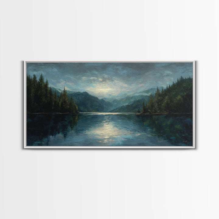 Mountain Lake with Sparkling Reflections Canvas Print, Impressionist Art, Statement Artwork, Living Room Decor, Impression, IMP-2x1-20