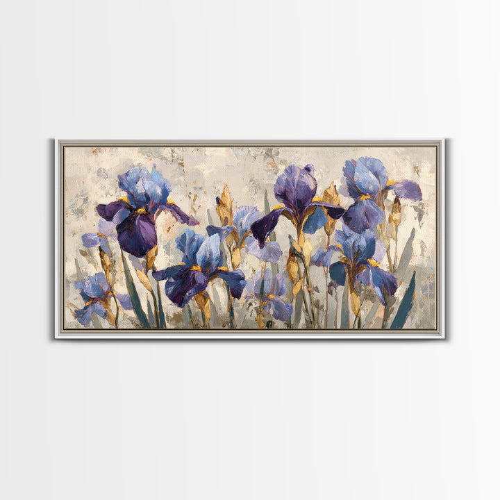 Iris Garden with Blue Violet Strokes Framed Canvas Print, Impressionist Art, Wall Decor, Living Room Decor, Impression, IMP-2x1-40