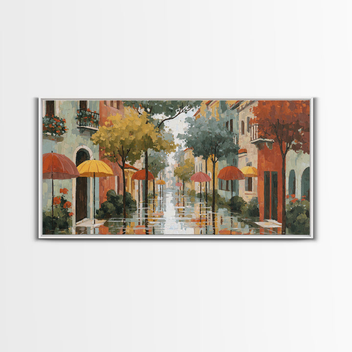 Rainy Boulevard with Umbrella Shapes Canvas Print, Impressionist Art, Living Room Decor, Abstract Art, Impression, IMP-2x1-41