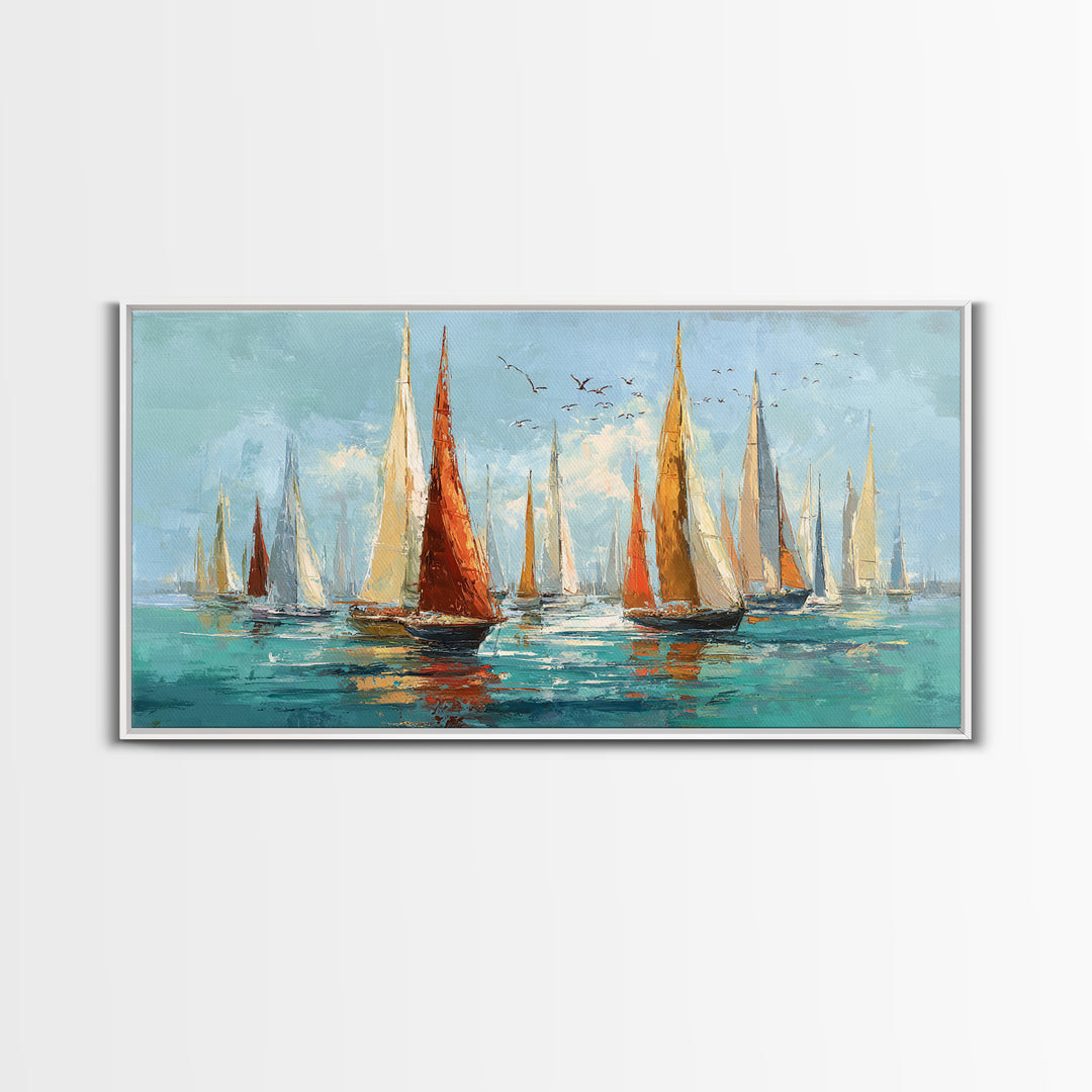 Sailboats on a Bright Sparkling Harbor Canvas Print, Impressionist Art, Original Art, Living Room Decor, Impression, IMP-2x1-5