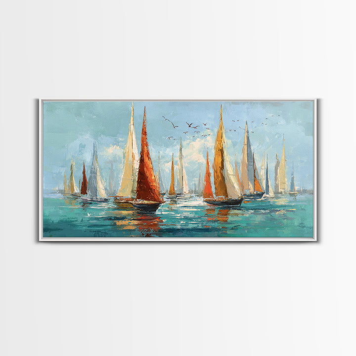 Sailboats on a Bright Sparkling Harbor Canvas Print, Impressionist Art, Original Art, Living Room Decor, Impression, IMP-2x1-5