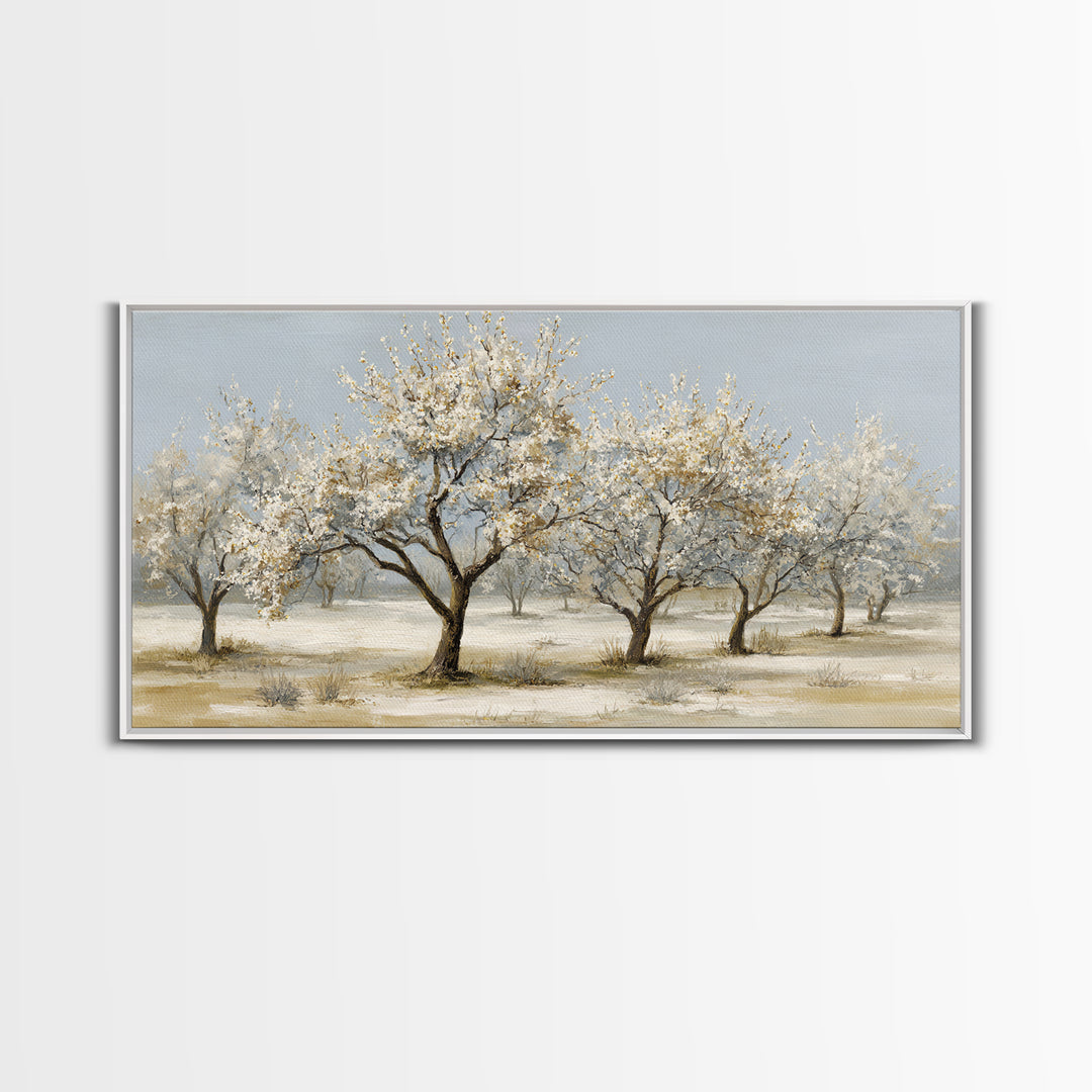 Spring Orchard with Blossoming Trees Framed Canvas Print, Impressionist Art, Painting, Living Room Decor, Fine Art, Impression, IMP-2x1-50