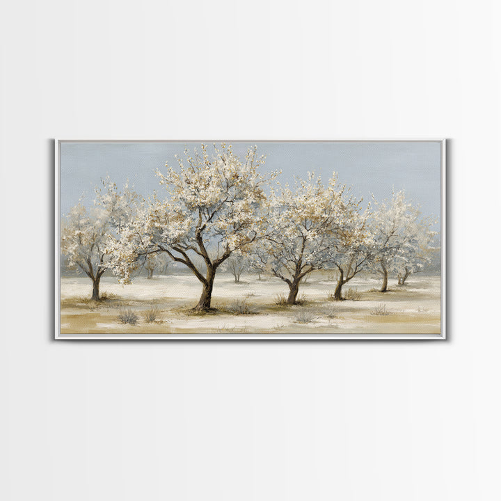Spring Orchard with Blossoming Trees Framed Canvas Print, Impressionist Art, Painting, Living Room Decor, Fine Art, Impression, IMP-2x1-50