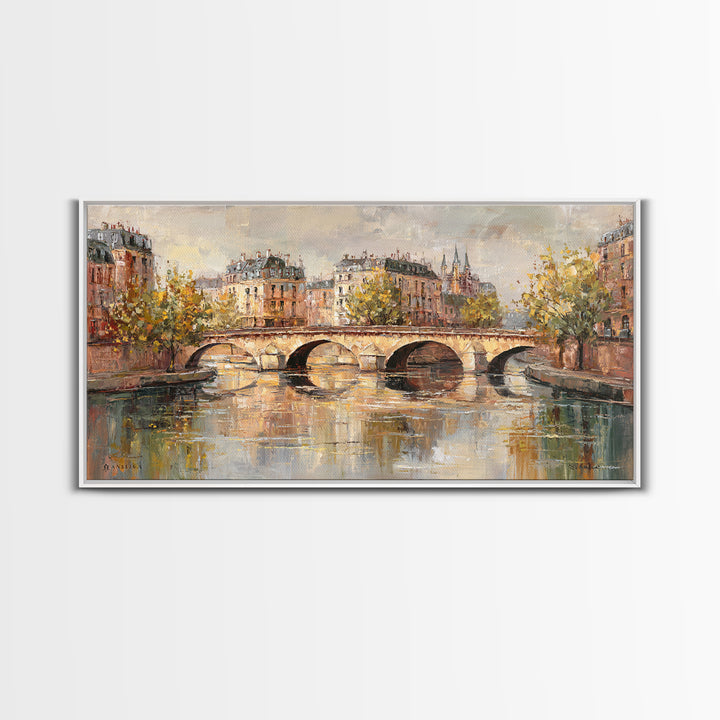 Paris Bridge Reflected Framed Canvas Print, Impressionist Art, Wall Art Framed, Living Room Decor, Watercolor Art, Impression, IMP-2x1-51