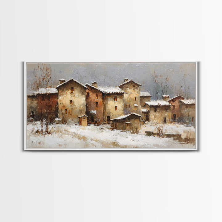 Snowy Village with Warm Glowing Windows Canvas Print, Impressionist Art, Bedroom Decor, Living Room Decor, Fine Art, Impression, IMP-2x1-57