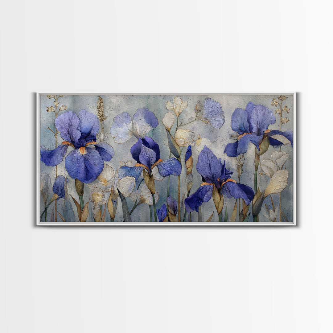 Iris Garden with Blue Violet Strokes Canvas Print, Impressionist Art, Living Room Decor, Oil Painting, Impression, IMP-2x1-64