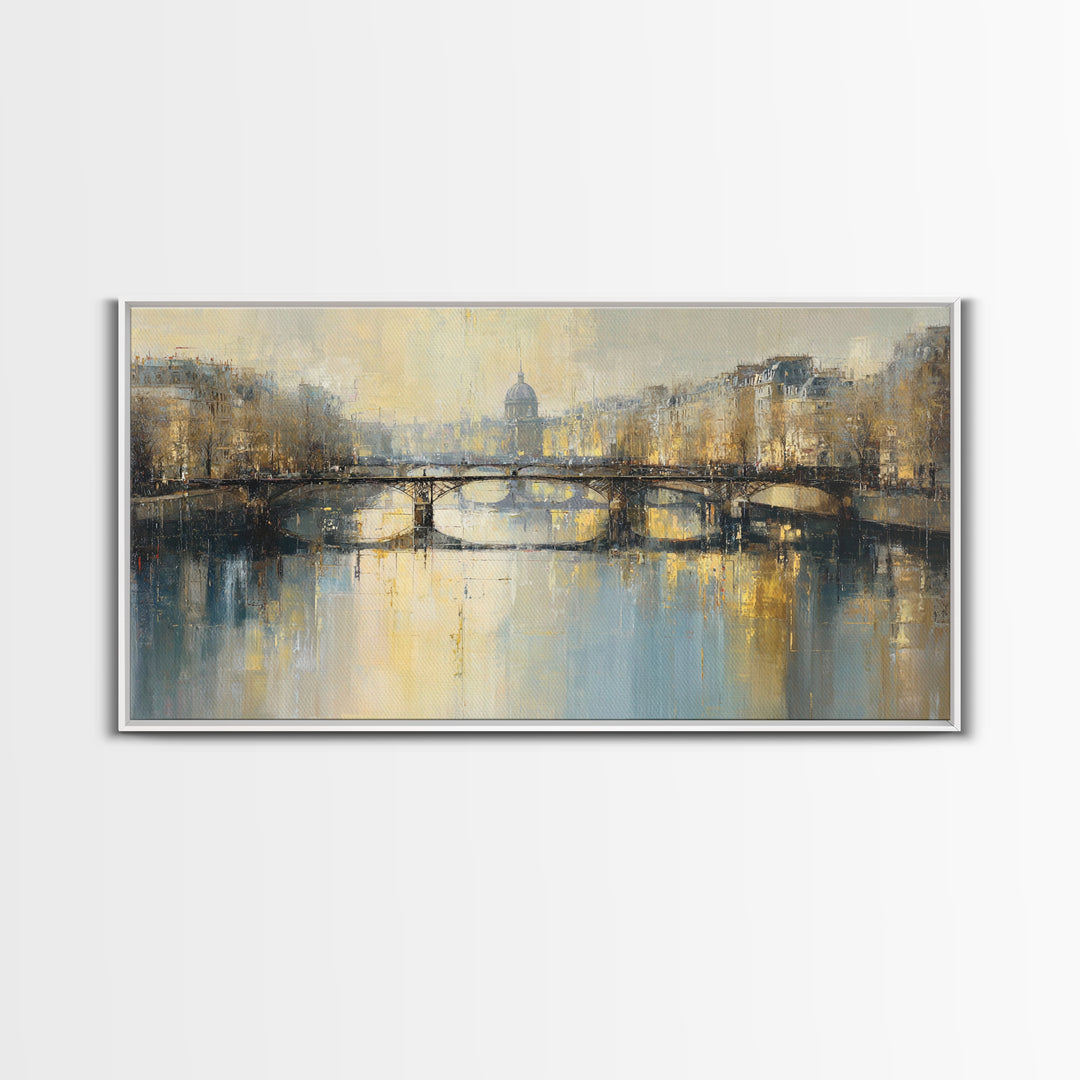 Paris Bridge Reflected Framed Canvas Print, Impressionist Art, Room Decor, Living Room Decor, Fine Art, Impression, IMP-2x1-75