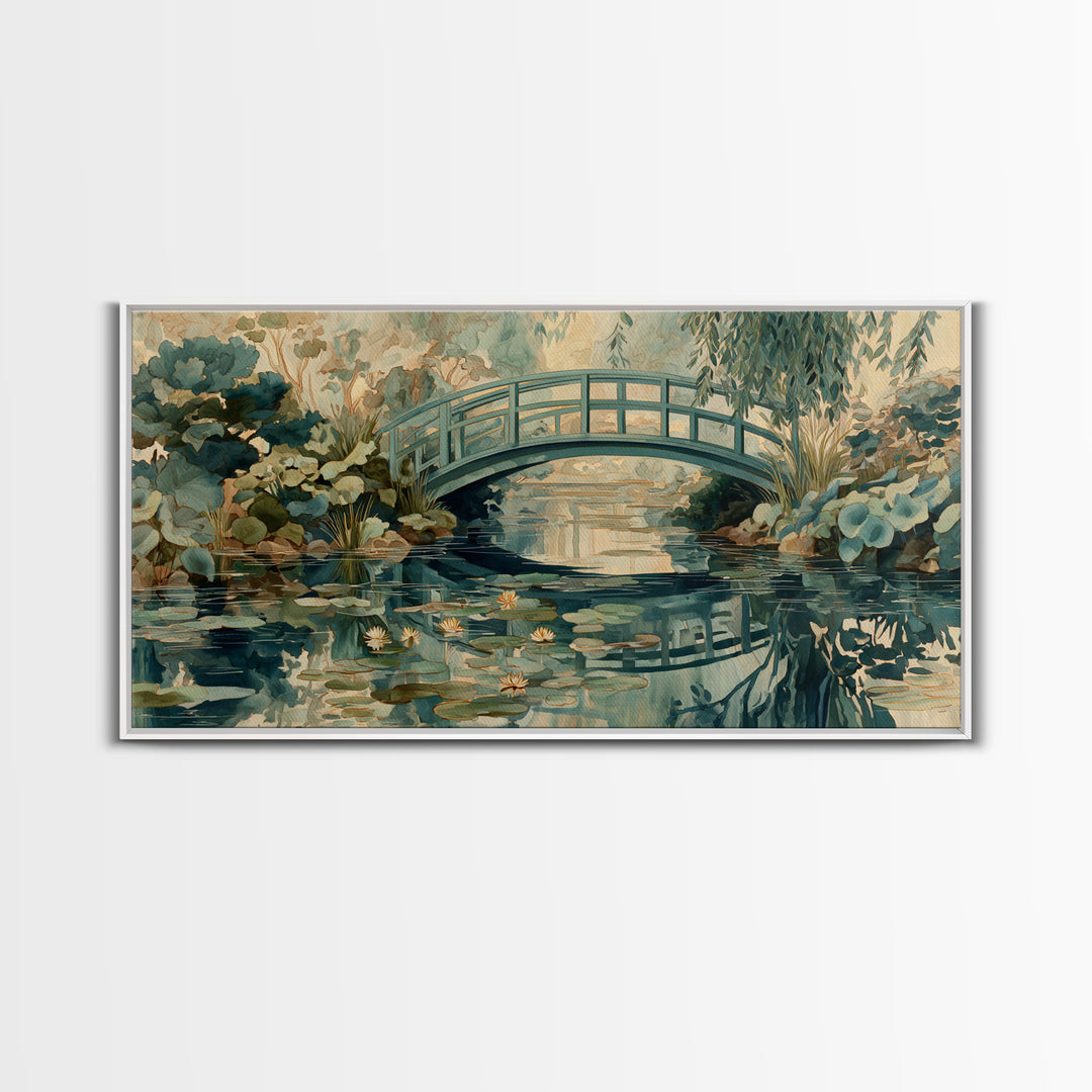 Water Garden Bridge Framed Canvas Print, Impressionist Art, Original Painting, Living Room Decor, Fine Art, Impression, IMP-2x1-86