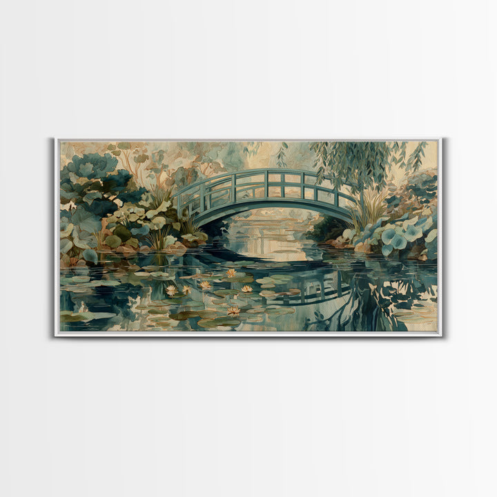 Water Garden Bridge Framed Canvas Print, Impressionist Art, Original Painting, Living Room Decor, Fine Art, Impression, IMP-2x1-86