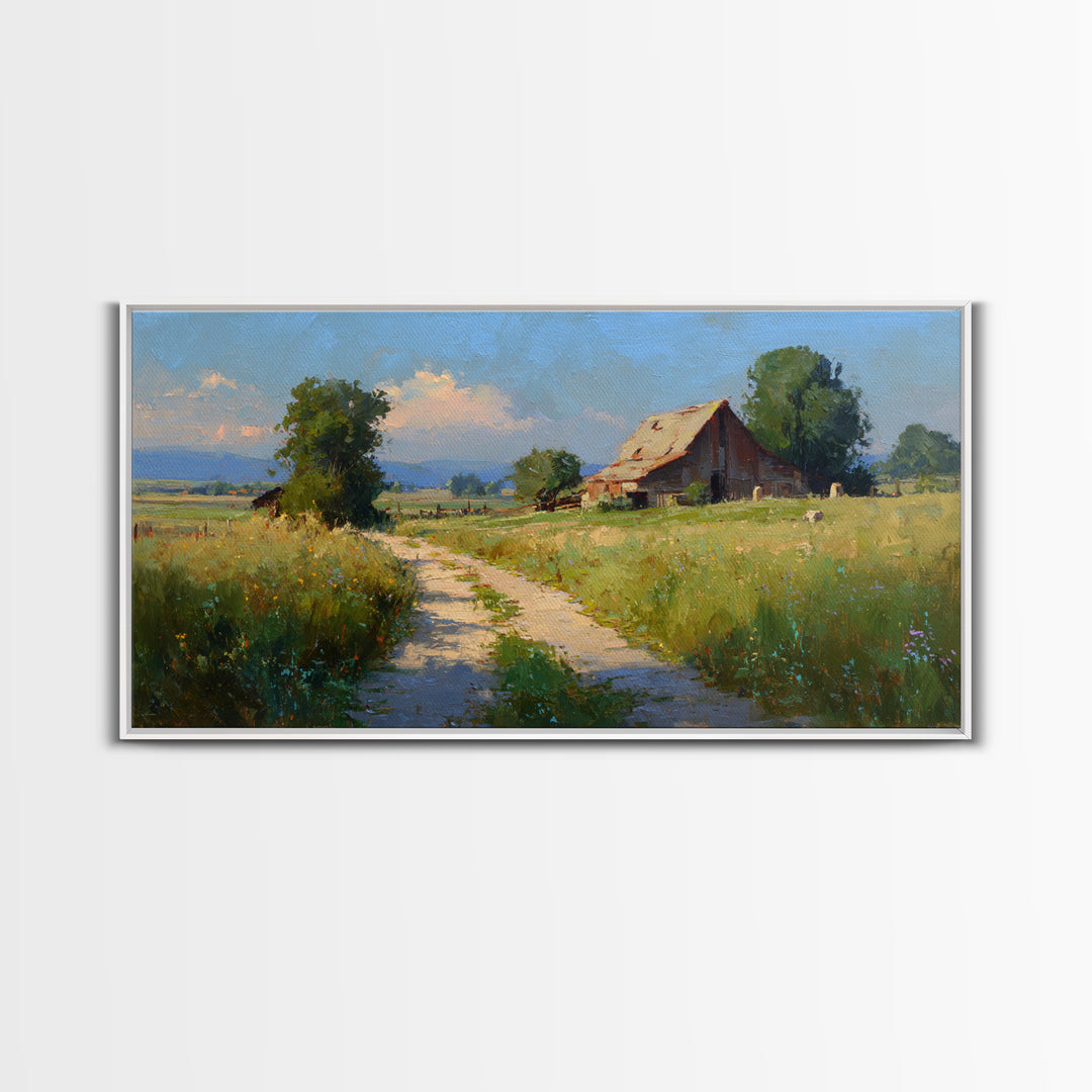 Country Lane with Flickering Sunlight Framed Canvas Print, Impressionist Art, Oil Painting, Living Room Decor, Impression, IMP-2x1-90