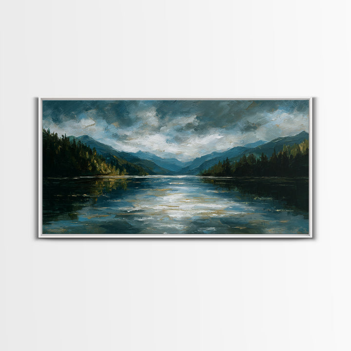 Mountain Lake with Sparkling Reflections Canvas Print, Impressionist Art, Horizontal Wall Art, Living Room Decor, Impression, IMP-2x1-92