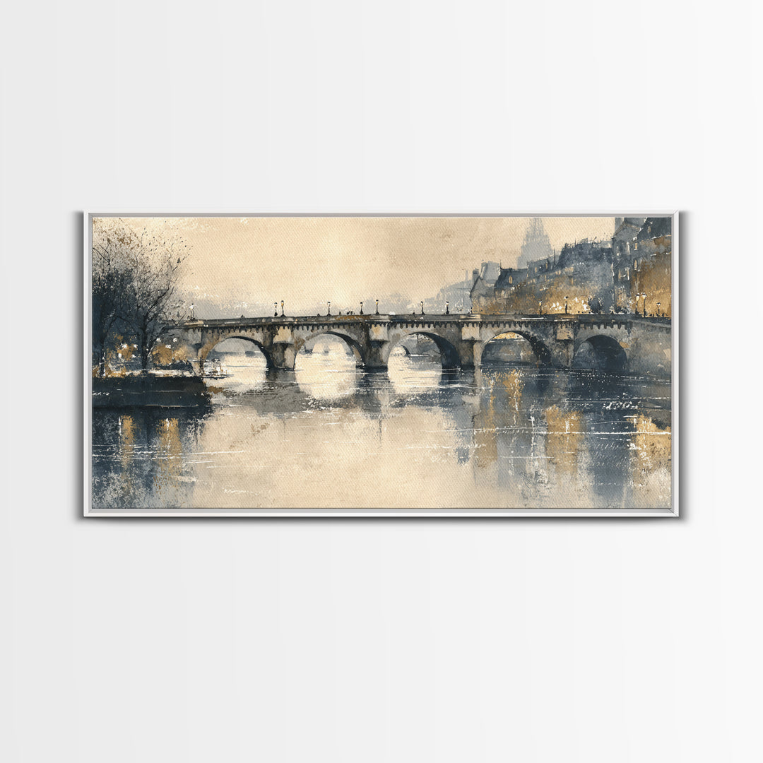 Paris Bridge Reflected Framed Canvas Print, Impressionist Art, Living Room Wall Art, Living Room Decor, Fine Art, Impression, IMP-2x1-99