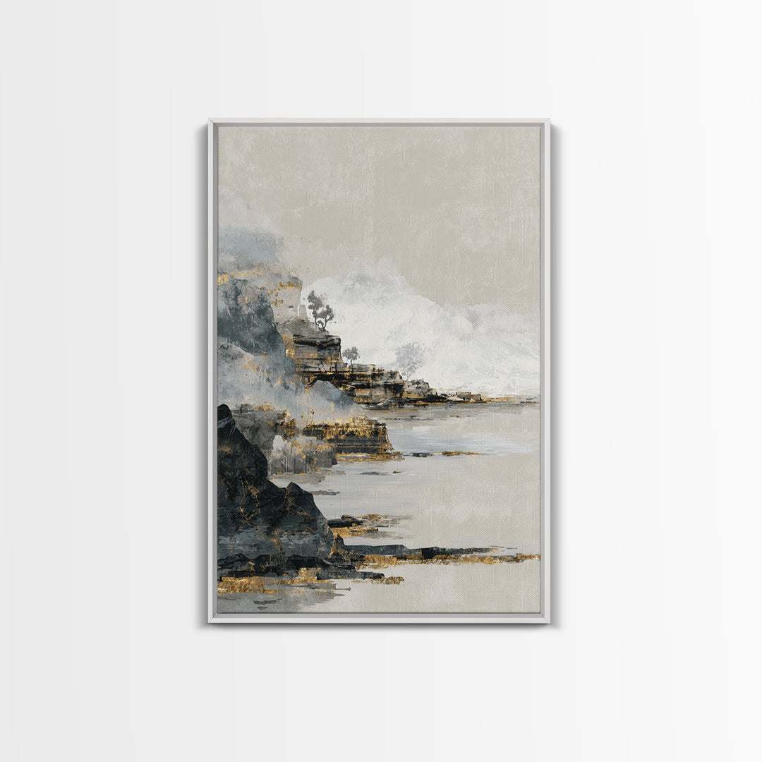 Soft Seaside Cliffs Framed Canvas Print, Impressionist Art, Textured Wall Art, Living Room Decor, Fine Art, Impression, IMP-2x3-13