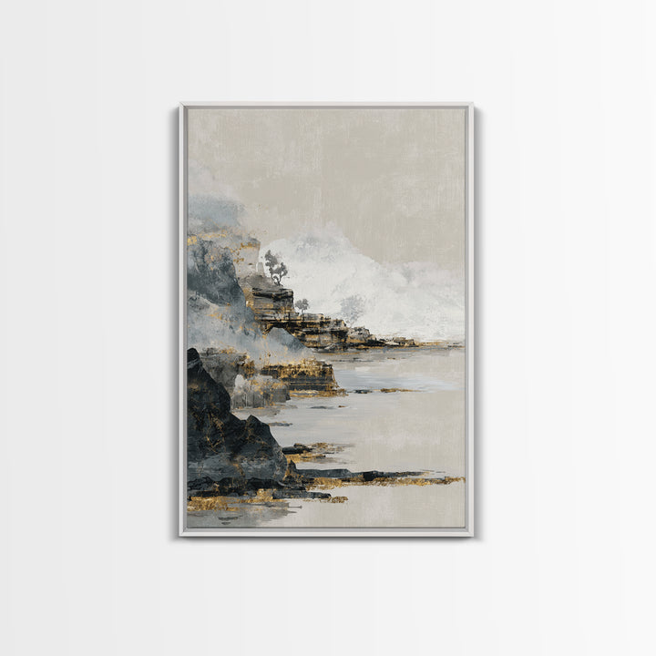 Soft Seaside Cliffs Framed Canvas Print, Impressionist Art, Textured Wall Art, Living Room Decor, Fine Art, Impression, IMP-2x3-13