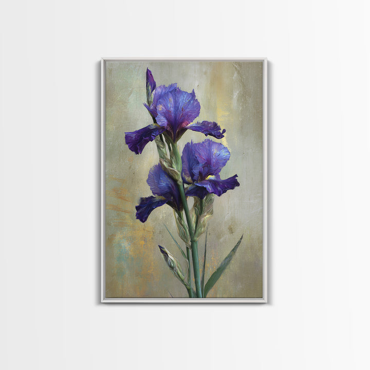 Iris Garden with Blue Violet Strokes Framed Canvas Print, Impressionist Art, Modern Art, Living Room Decor, Oil Painting, IMP-2x3-28