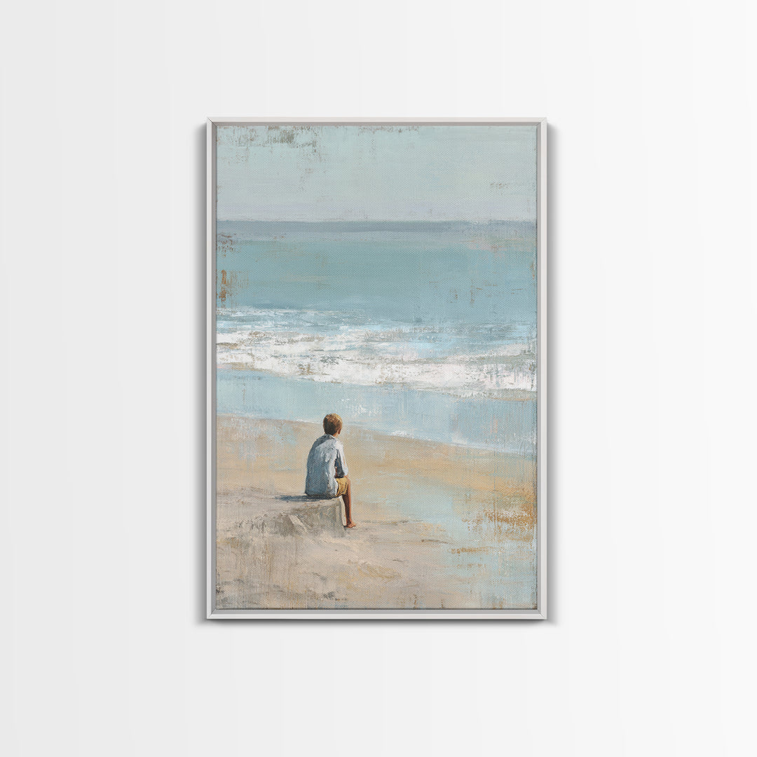 Coastal Beach Figures Framed Canvas Print, Impressionist Art, Room Decor, Living Room Decor, Oil Painting, Impression, IMP-2x3-3