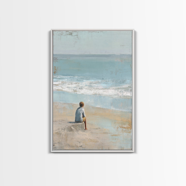 Coastal Beach Figures Framed Canvas Print, Impressionist Art, Room Decor, Living Room Decor, Oil Painting, Impression, IMP-2x3-3