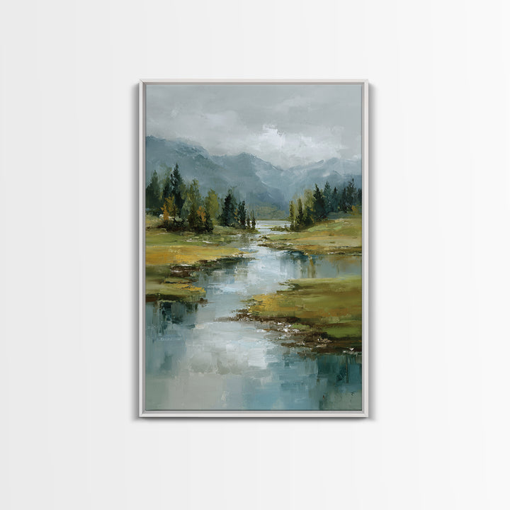Mountain Lake with Sparkling Reflections Canvas Print, Impressionist Art, Statement Artwork, Living Room Decor, Impression, IMP-2x3-32
