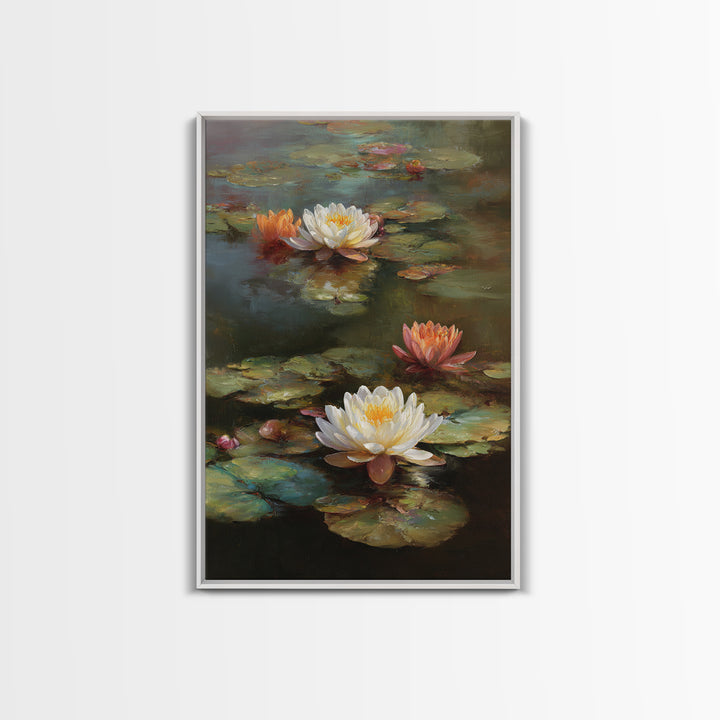 Water Lilies Floating on a Sunlit Pond Canvas Print, Impressionist Art, Wall Art Framed, Living Room Decor, Impression, IMP-2x3-33