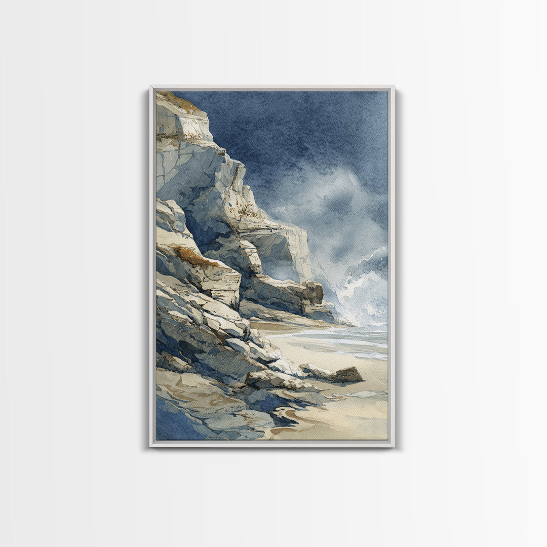 Soft Seaside Cliffs Framed Canvas Print, Impressionist Art, Textured Wall Art, Living Room Decor, Fine Art, Impression, IMP-2x3-37