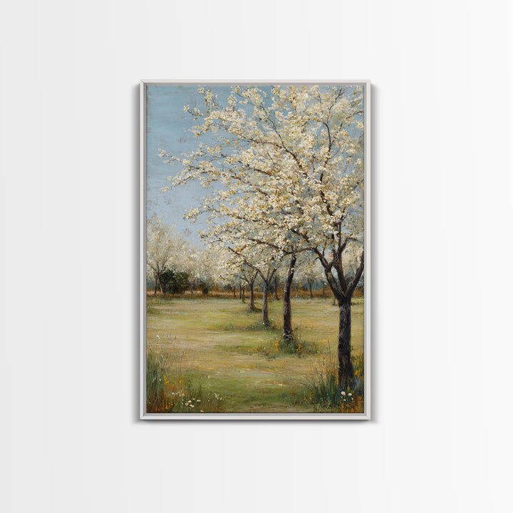 Spring Orchard with Blossoming Trees Framed Canvas Print, Impressionist Art, Original Painting, Living Room Decor, Impression, IMP-2x3-38