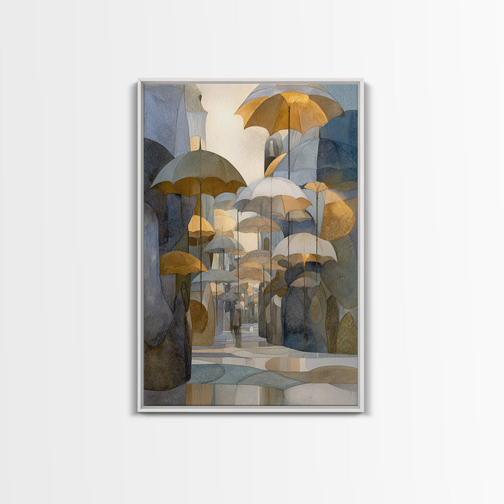 Rainy Boulevard with Umbrella Shapes Canvas Print, Impressionist Art, Original Art, Living Room Decor, Abstract Art, Impression, IMP-2x3-5