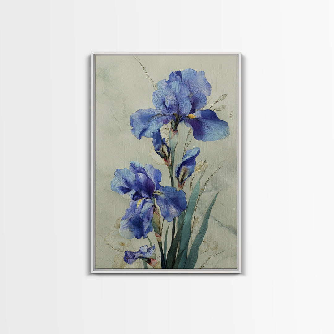 Iris Garden with Blue Violet Strokes Framed Canvas Print, Impressionist Art, Wall Decor, Living Room Decor, Impression, IMP-2x3-52