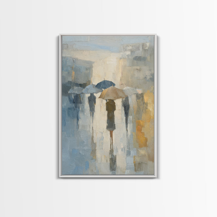 Rainy Boulevard with Umbrella Shapes Canvas Print, Impressionist Art, Horizontal Wall Art, Living Room Decor, Impression, IMP-2x3-53