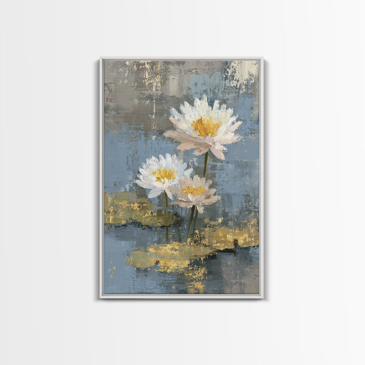 Water Lilies Floating on a Sunlit Pond Canvas Print, Impressionist Art, Floral Wall Art, Living Room Decor, Oil Painting, IMP-2x3-57
