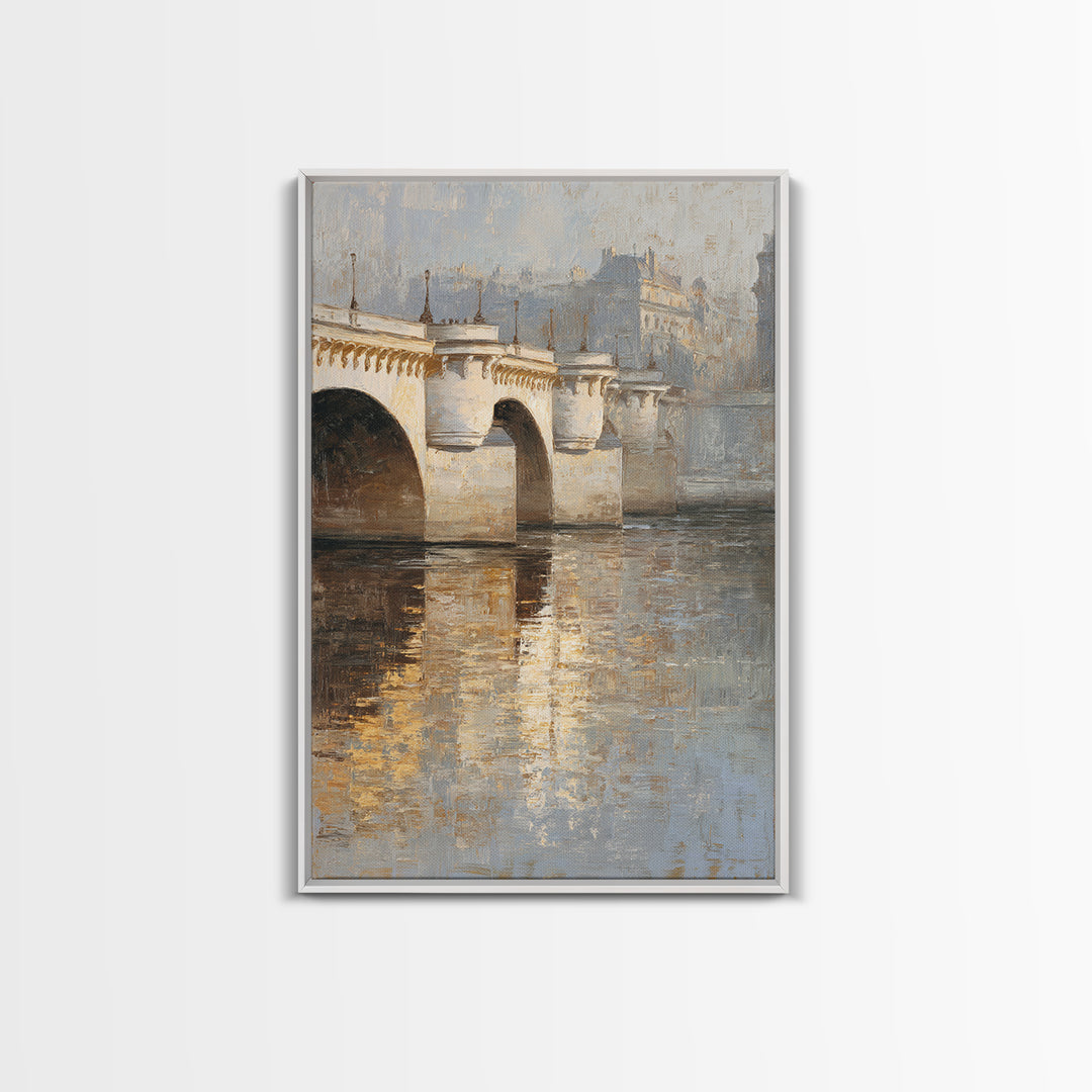 Paris Bridge Reflected Framed Canvas Print, Impressionist Art, Wall Art Framed, Living Room Decor, Watercolor Art, Impression, IMP-2x3-63