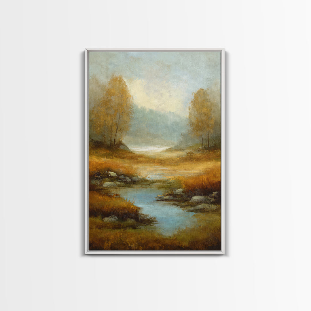 Misty Riverbank with Willow Trees Canvas Print, Impressionist Art, Modern Wall Art, Living Room Decor, Fine Art, Impression, IMP-2x3-67