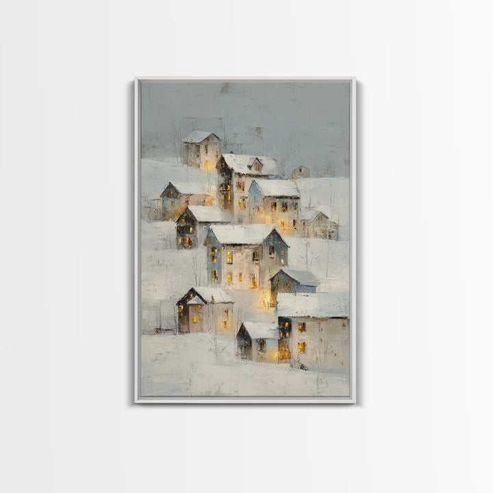 Snowy Village with Warm Glowing Windows Canvas Print, Impressionist Art, Living Room Wall Art, Living Room Decor, Impression, IMP-2x3-69