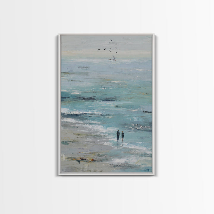 Coastal Beach Figures Framed Canvas Print, Impressionist Art, Living Room Wall Art, Living Room Decor, Fine Art, Impression, IMP-2x3-75