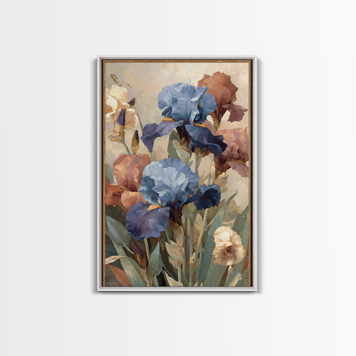 Iris Garden with Blue Violet Strokes Framed Canvas Print, Impressionist Art, Landscape Wall Art, Living Room Decor, Impression, IMP-2x3-76