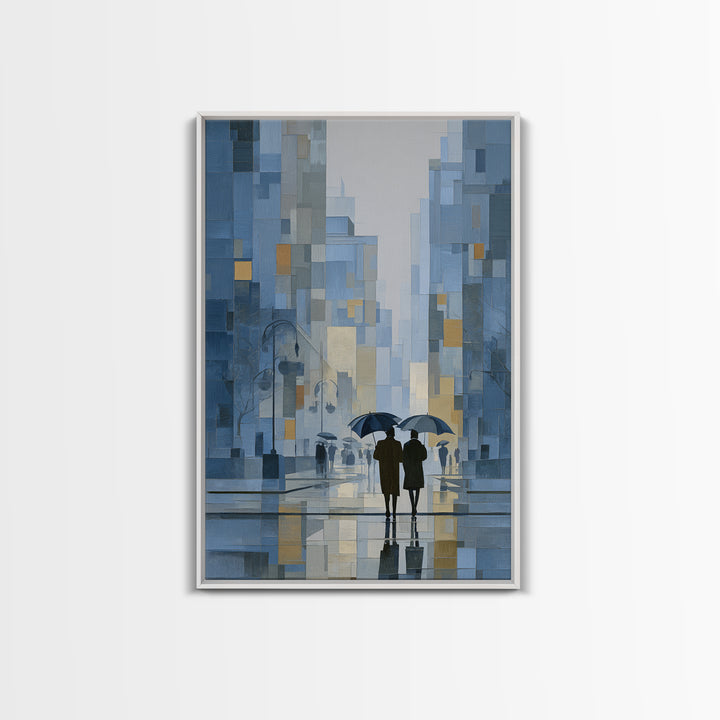Rainy Boulevard with Umbrella Shapes Canvas Print, Impressionist Art, Abstract Painting, Living Room Decor, Abstract Art, IMP-2x3-77