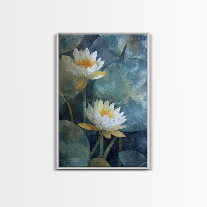 Water Lilies Floating on a Sunlit Pond Canvas Print, Impressionist Art, Floral Wall Art, Living Room Decor, Oil Painting, IMP-2x3-81