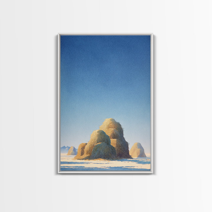Haystacks Glowing at Golden Hour Framed Canvas Print, Impressionist Art, Modern Decor, Living Room Decor, Fine Art, Impression, IMP-2x3-84