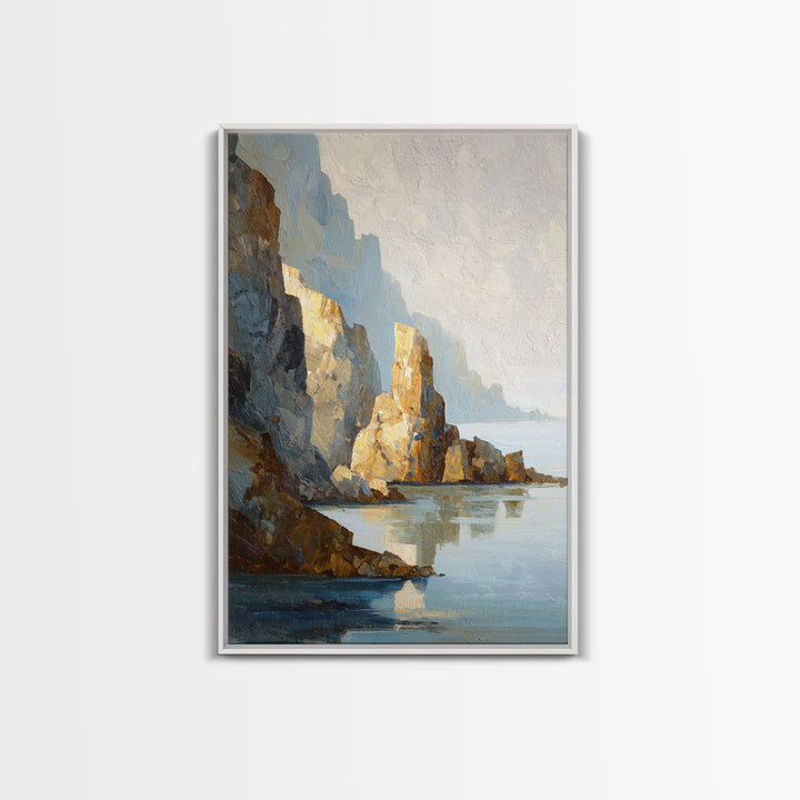 Soft Seaside Cliffs Framed Canvas Print, Impressionist Art, Modern Art, Living Room Decor, Impression, Statement Artwork, IMP-2x3-85